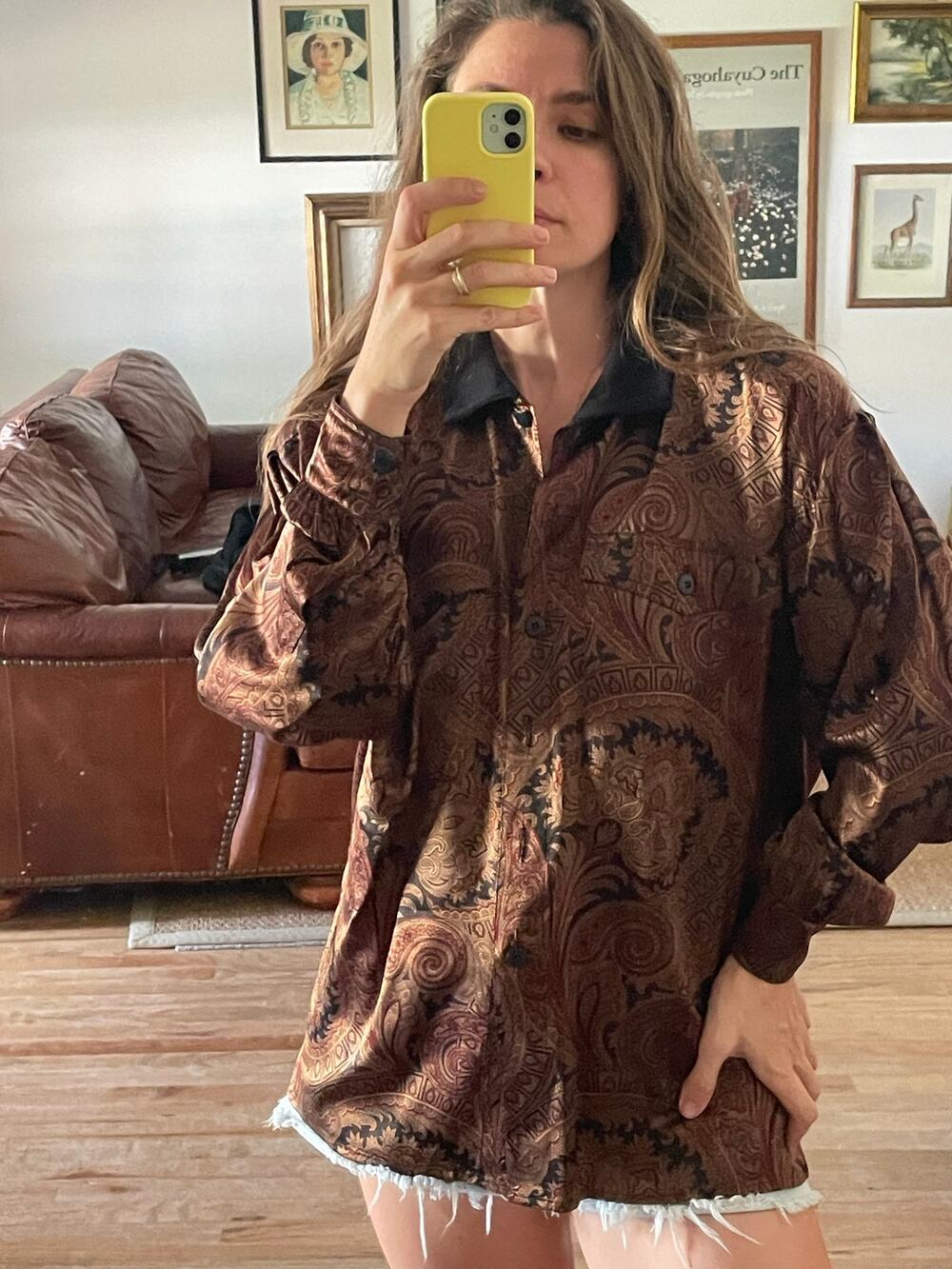 Escada Paisley Silk Satin Collared Blouse